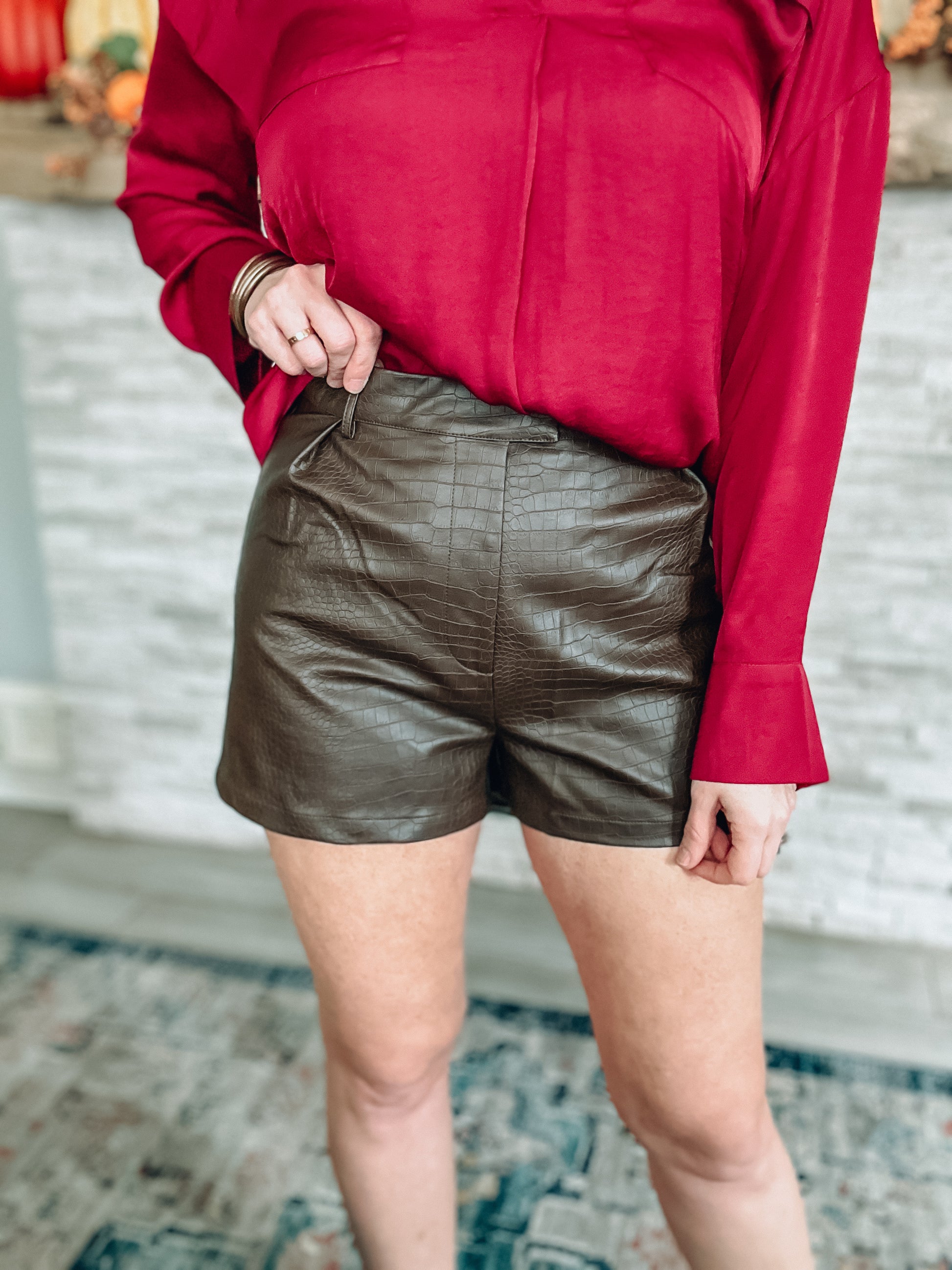 Crocodile Shorts - Chocolate - Southern Divas Boutique