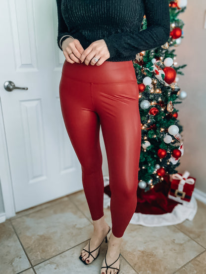 Stay Out All Night Faux Leather Leggings - Red - Southern Divas Boutique