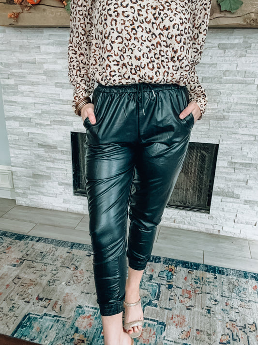 Runaway Faux Leather Joggers - Southern Divas Boutique