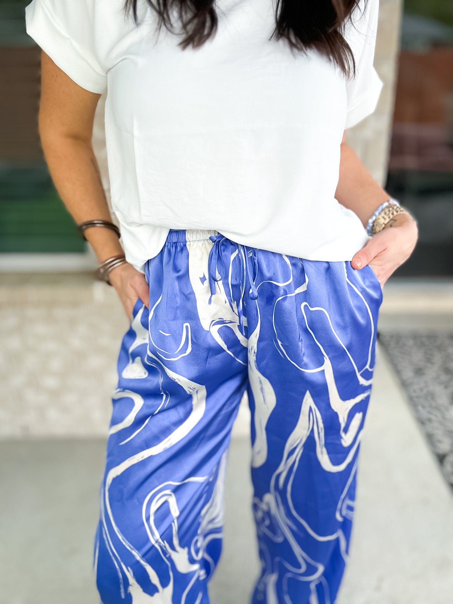 Ticket Anywhere Pants - Blue/White - Southern Divas Boutique