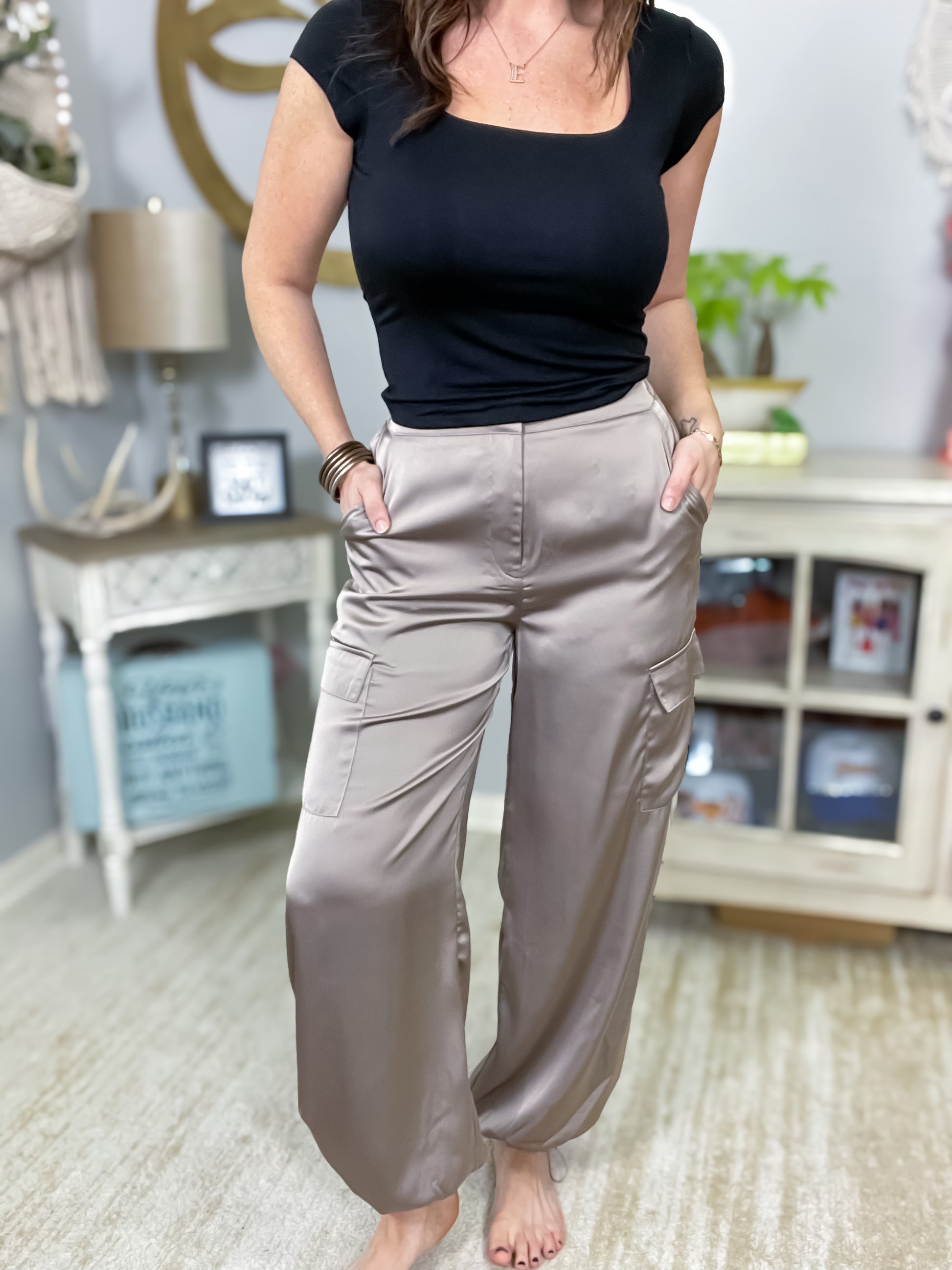 Cool Energy Satin Cargo Joggers - Southern Divas Boutique