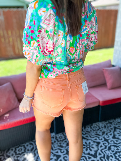 Tranquil Time Shorts - Orange - Southern Divas Boutique