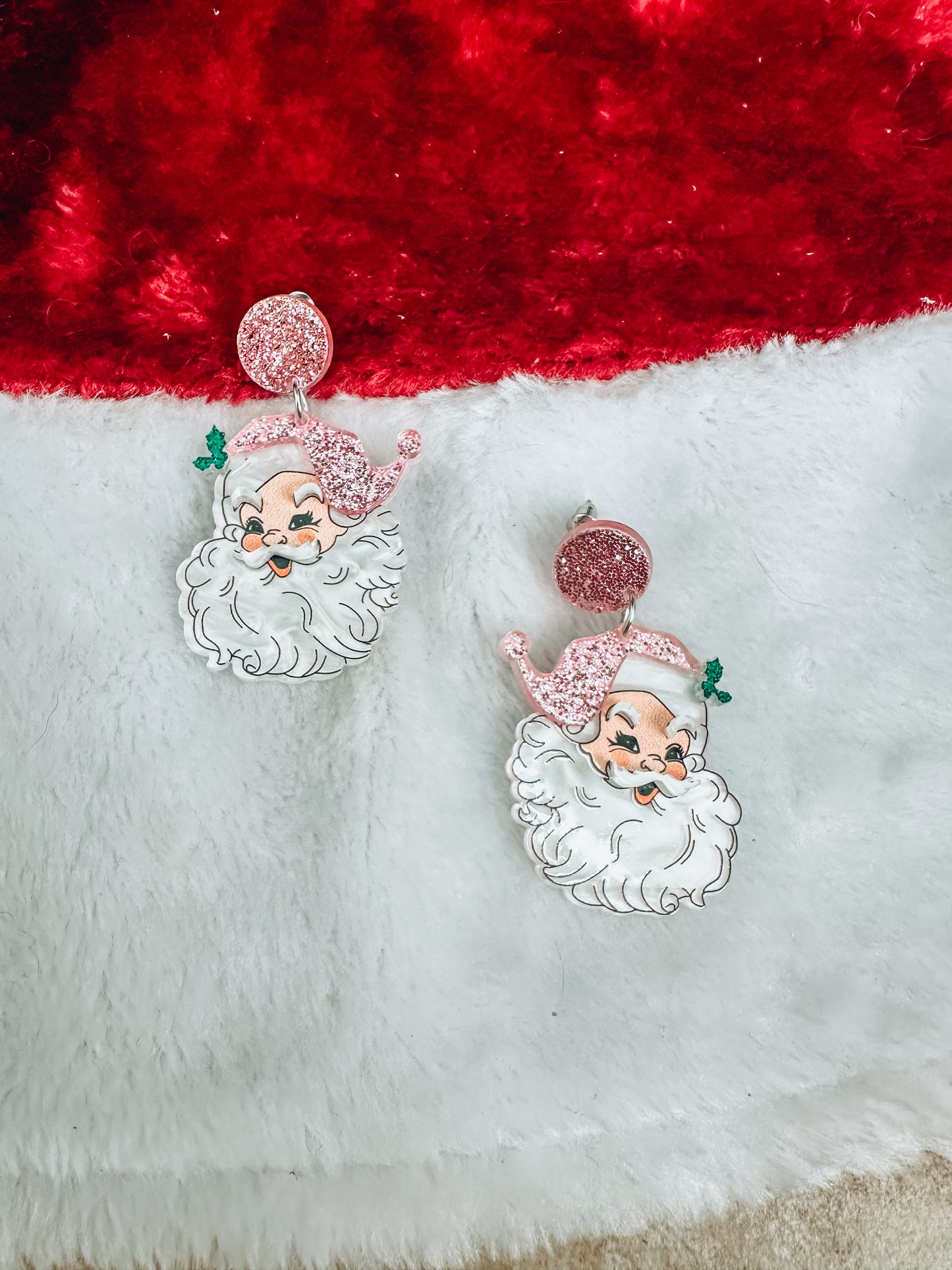 Pink Santa Earrings - Southern Divas Boutique