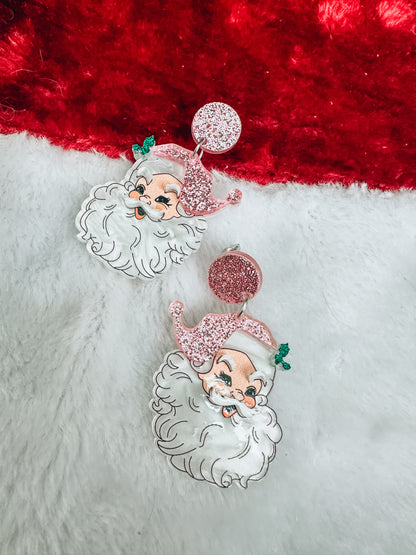 Pink Santa Earrings - Southern Divas Boutique