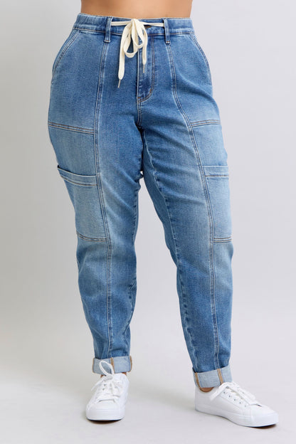 Clayton High Rise Cuffed Cargo Denim Jogger - Southern Divas Boutique