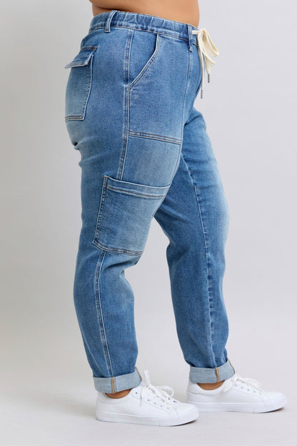 Clayton High Rise Cuffed Cargo Denim Jogger - Southern Divas Boutique