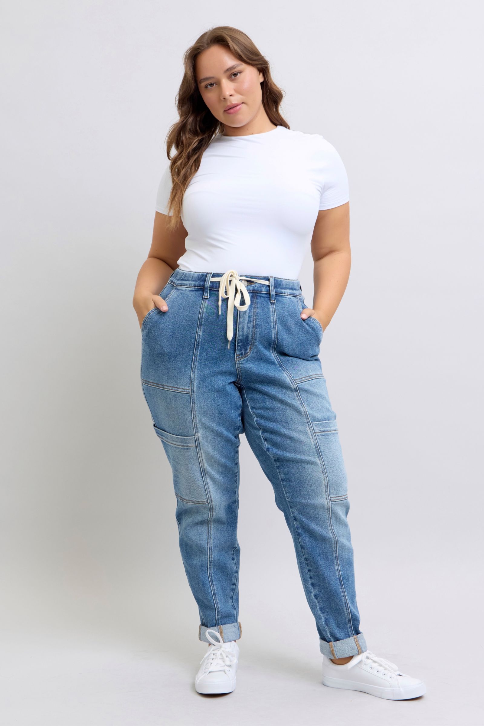 Clayton High Rise Cuffed Cargo Denim Jogger - Southern Divas Boutique