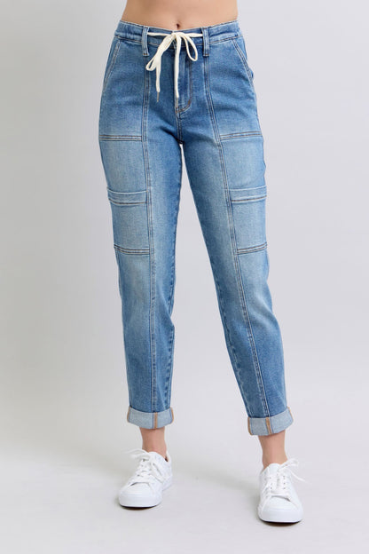 Clayton High Rise Cuffed Cargo Denim Jogger - Southern Divas Boutique