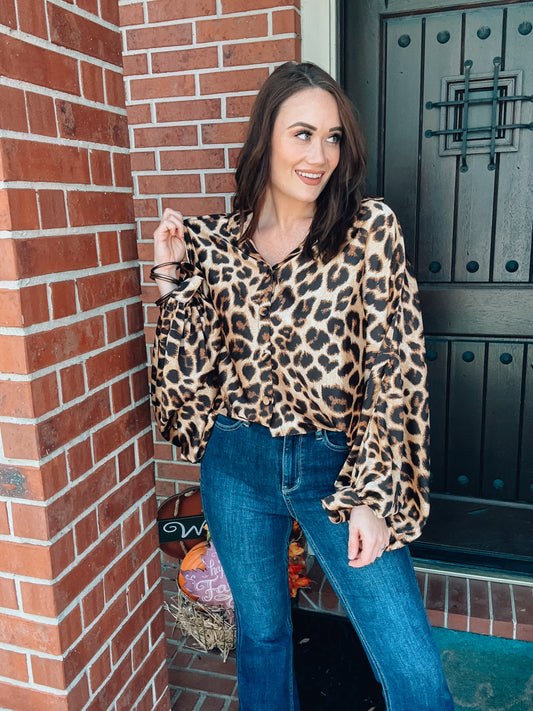 Wild Child Leopard Blouse - Southern Divas Boutique