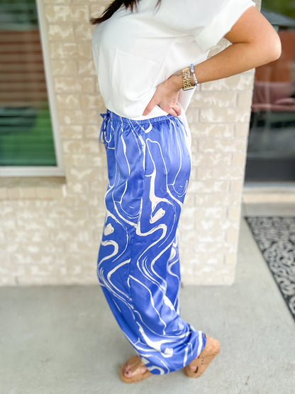 Ticket Anywhere Pants - Blue/White - Southern Divas Boutique