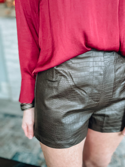 Crocodile Shorts - Chocolate - Southern Divas Boutique