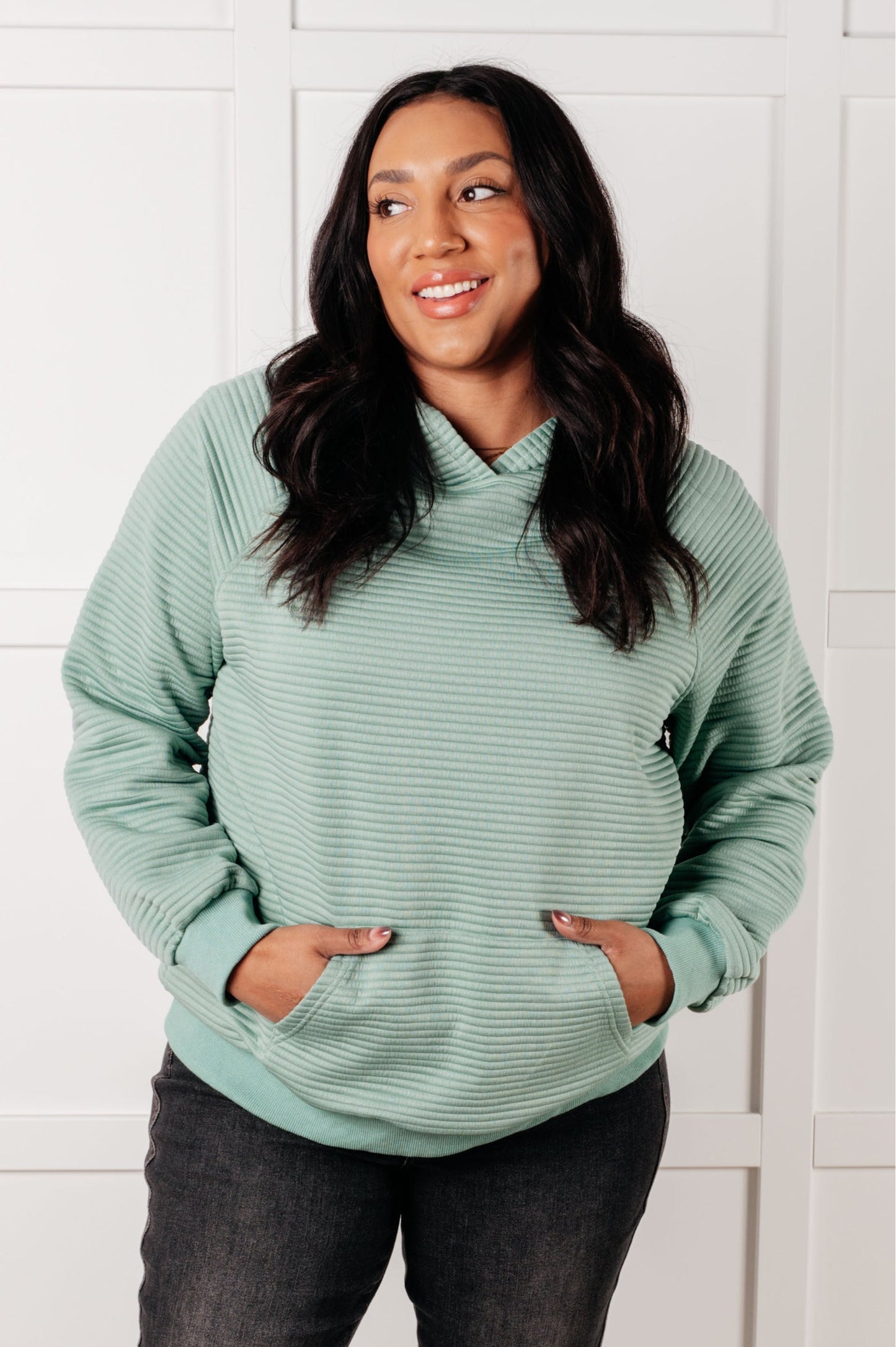 Crosswalk Textured Hoodie in Green - Southern Divas Boutique