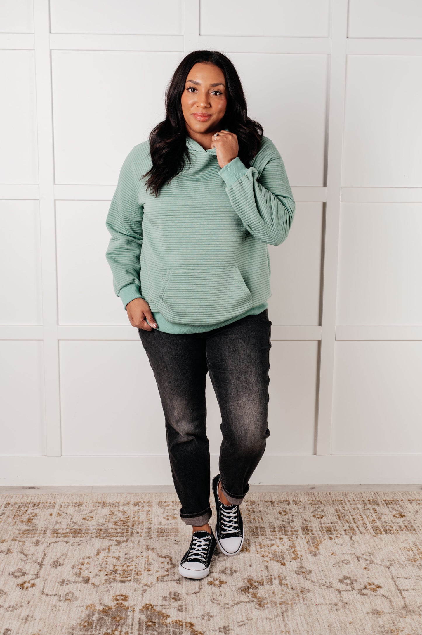 Crosswalk Textured Hoodie in Green - Southern Divas Boutique