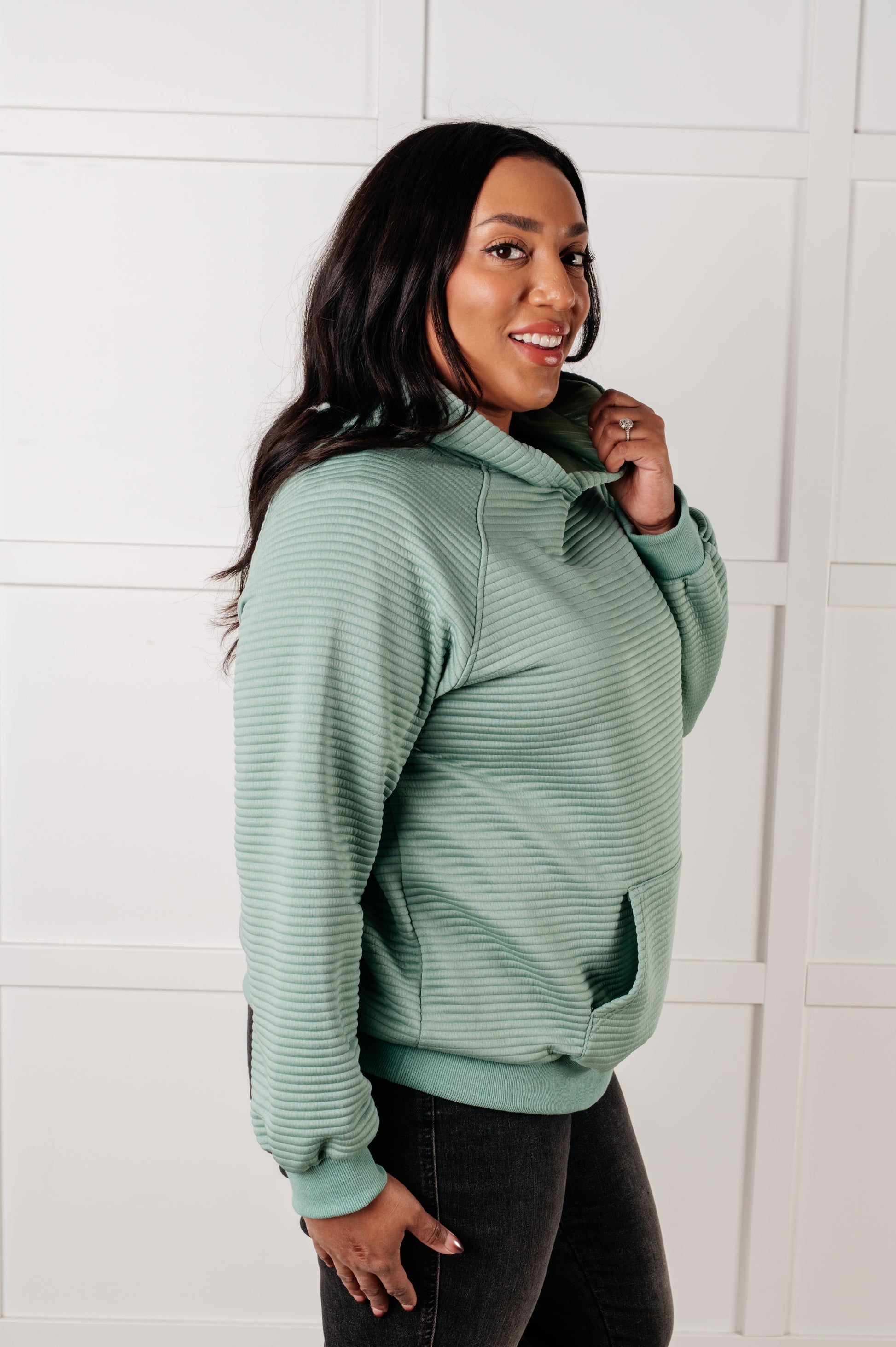 Crosswalk Textured Hoodie in Green - Southern Divas Boutique