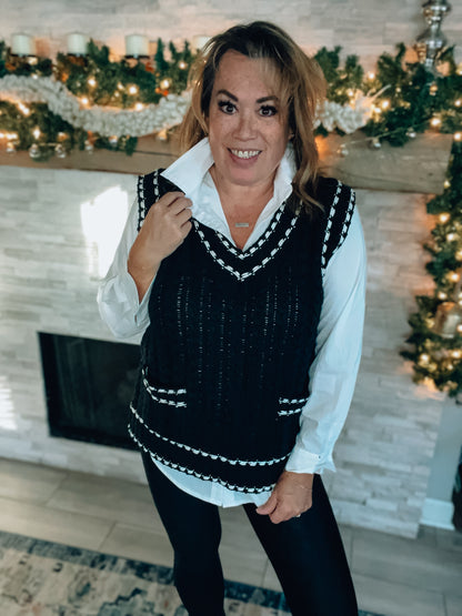 City Line V-Neck Sweater Vest - Southern Divas Boutique