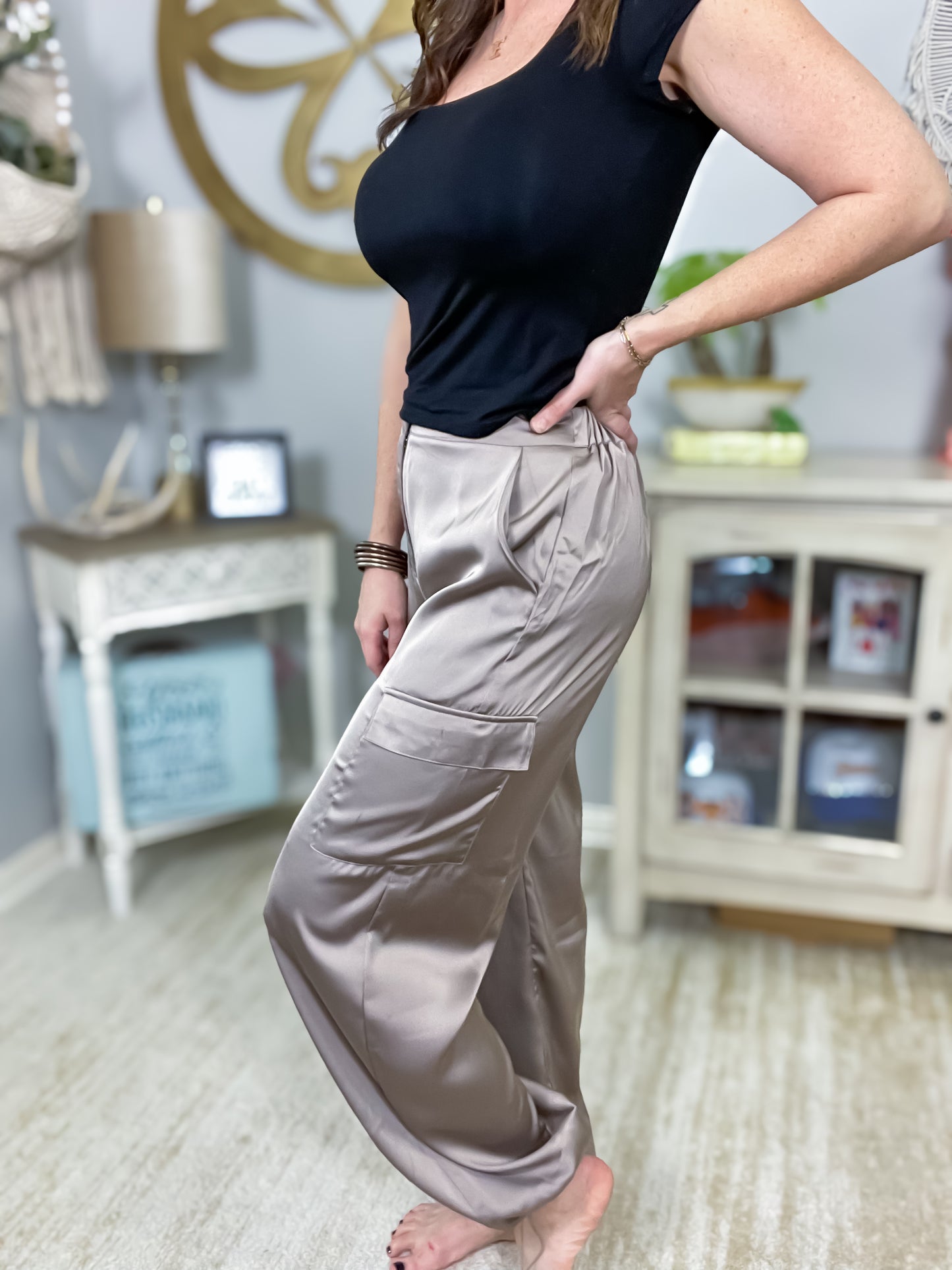 Cool Energy Satin Cargo Joggers - Southern Divas Boutique