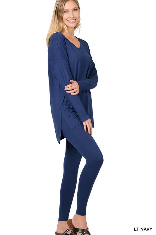 Stay Cozy Long Sleeve and Legging Set - Lt. Navy - Southern Divas Boutique