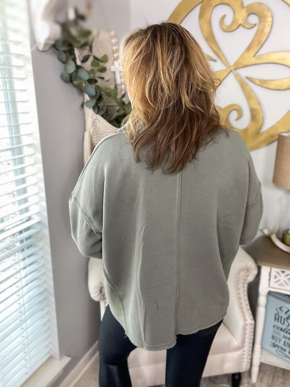 V-Neck Dolman Sleeve Pullover - Olive - Southern Divas Boutique