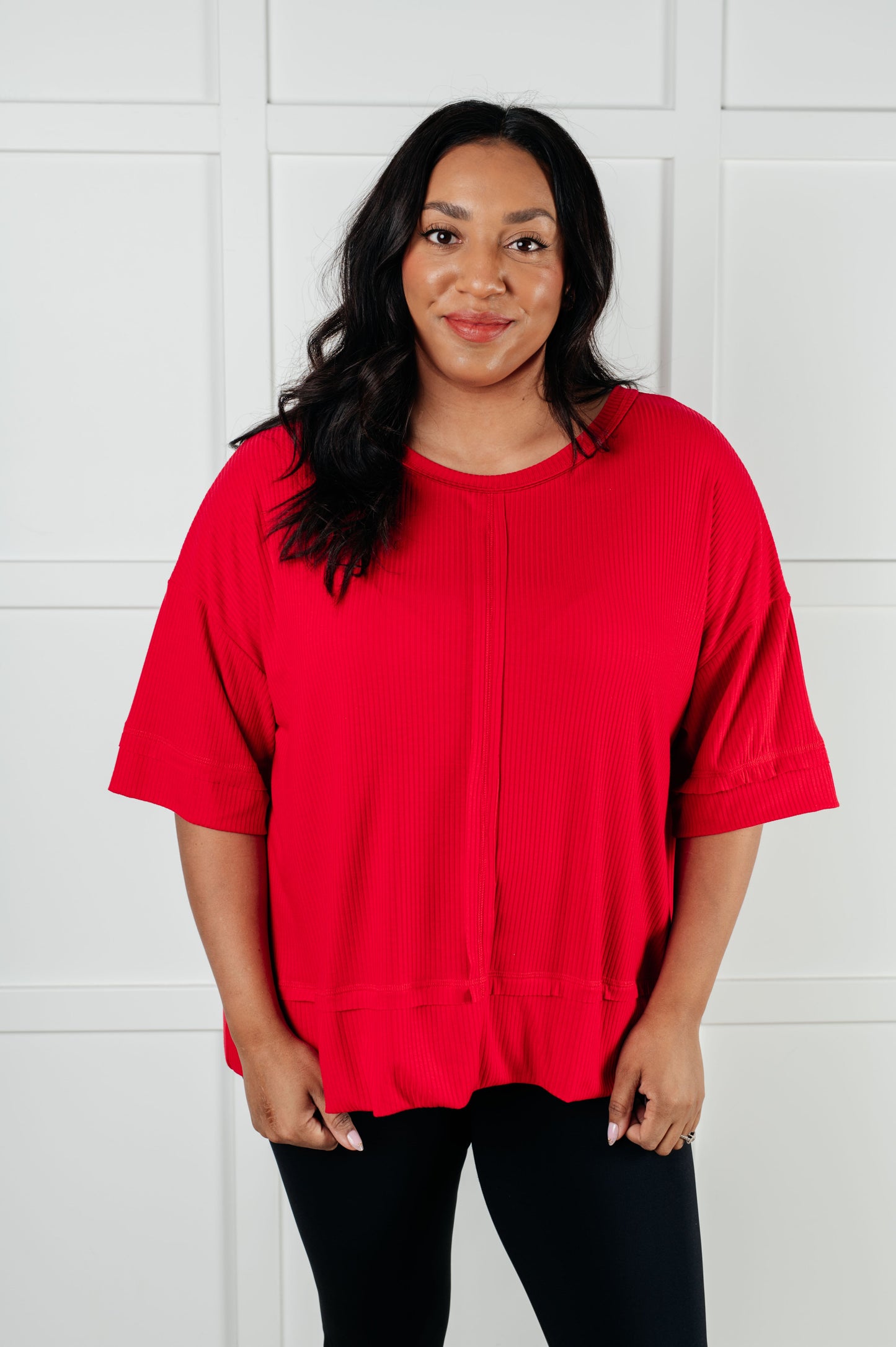 I'll Never Forget Ribbed Dolman Sleeve Top in Red - Southern Divas Boutique