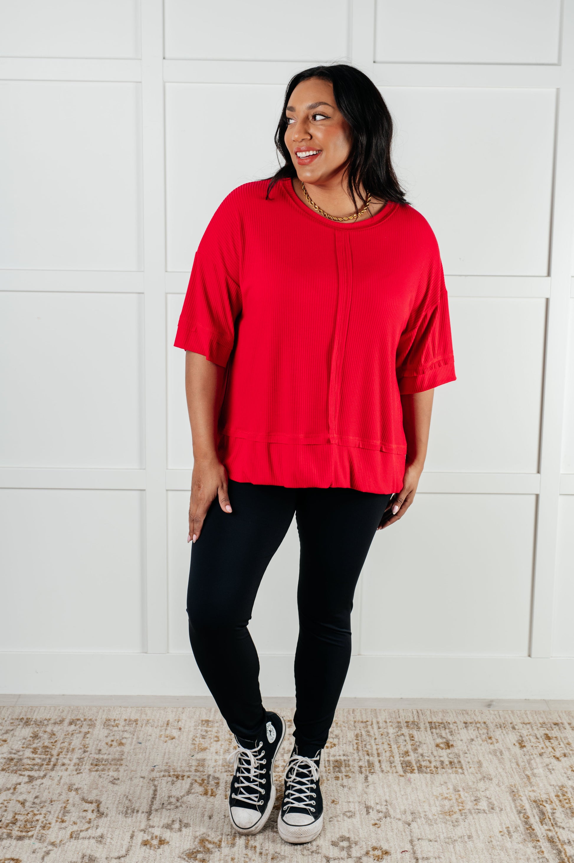 I'll Never Forget Ribbed Dolman Sleeve Top in Red - Southern Divas Boutique