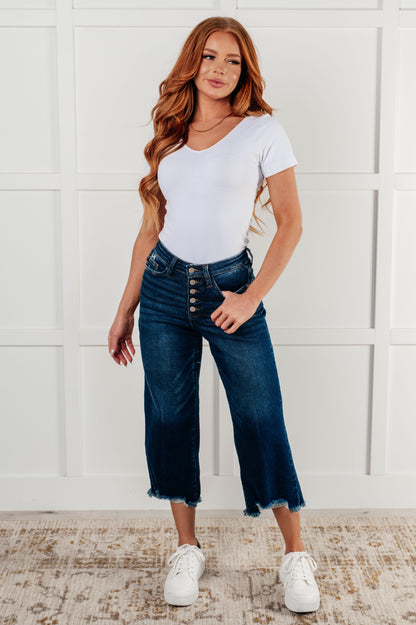 Janice High Rise Button Fly Wide Leg Crop Jeans - Southern Divas Boutique