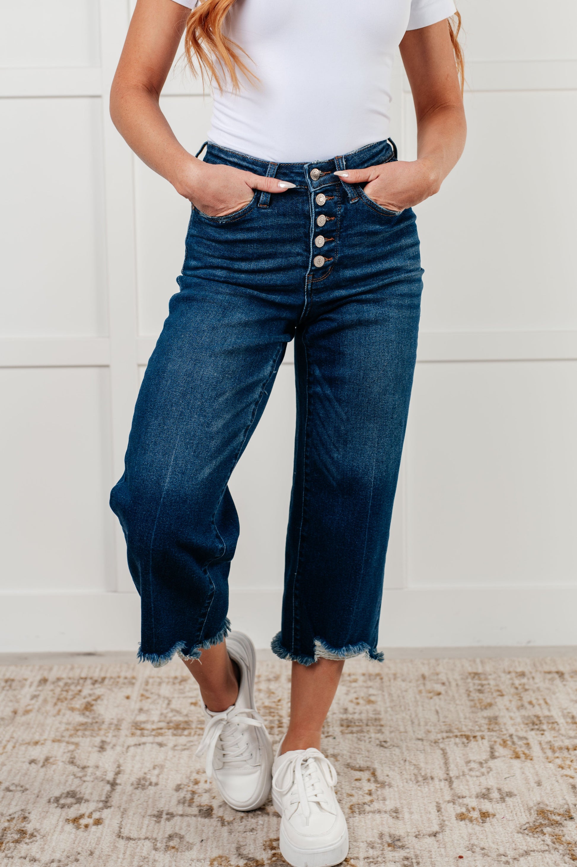 Janice High Rise Button Fly Wide Leg Crop Jeans - Southern Divas Boutique