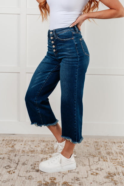 Janice High Rise Button Fly Wide Leg Crop Jeans - Southern Divas Boutique