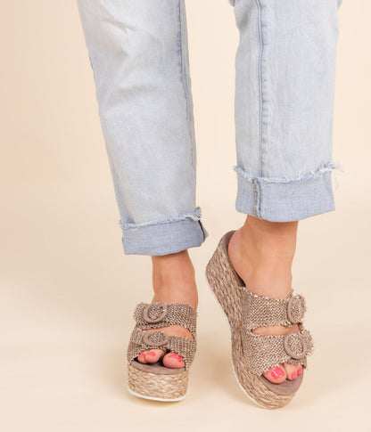 Eriwen Buckle Wedge in Taupe - Southern Divas Boutique